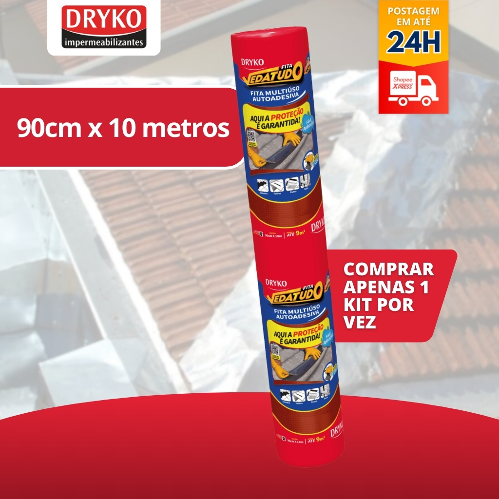 Fita manta asfáltica auto adesiva terracota multiuso 90cm x 10m Vedatudo Dryko