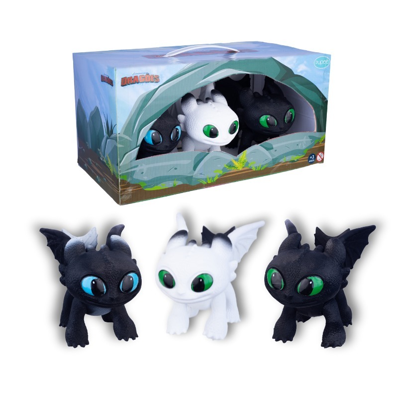 Kit 3 Dragões Boneco Pequeno Original Filme Treinar Dragão Brinquedo Menino Menina Vinil Banguela