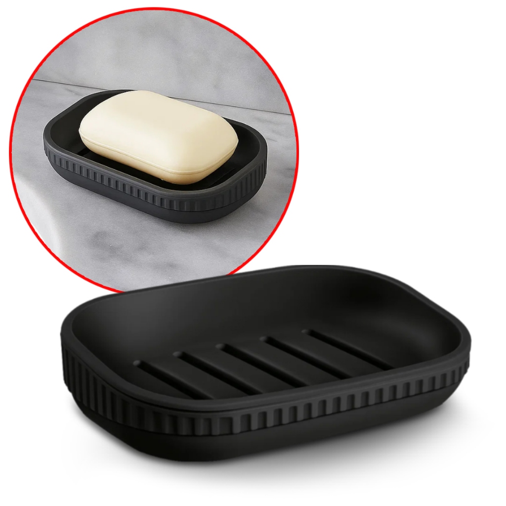 Saboneteira com Escorredor Removível Frisos Minimalista Banheiro Lavabo Usual Utilidades