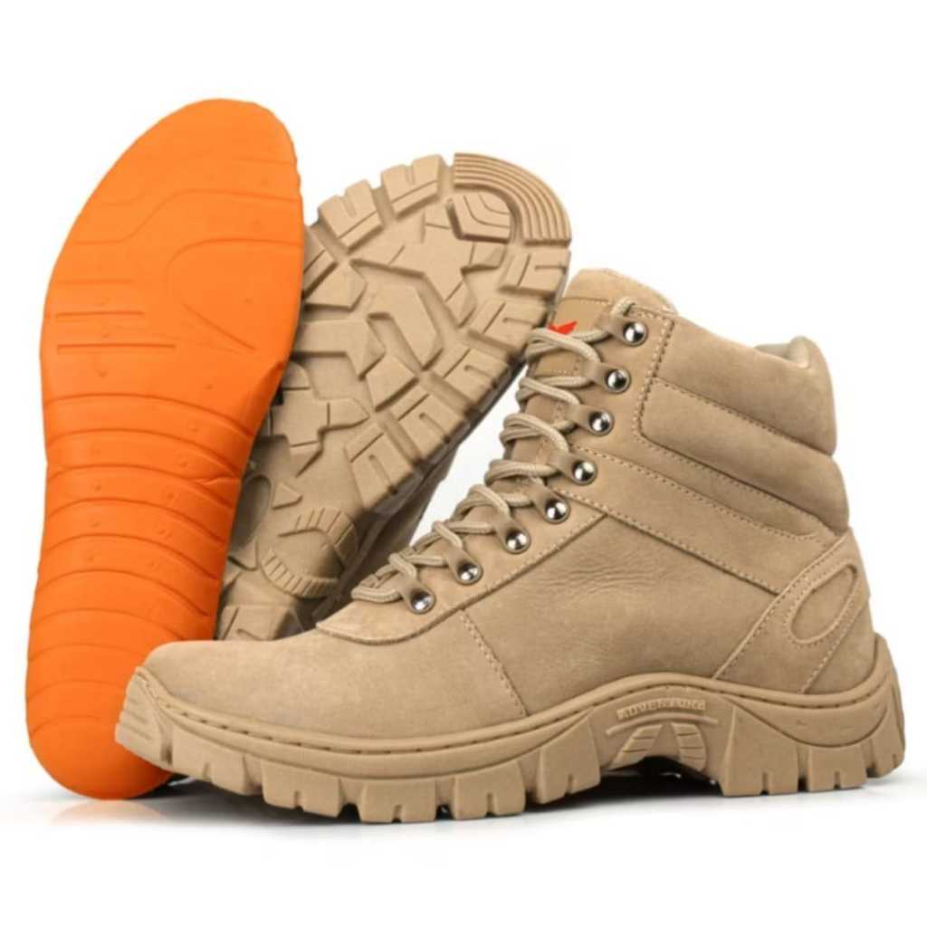 Bota Coturno Adventure Militar Motociclista Couro Areia