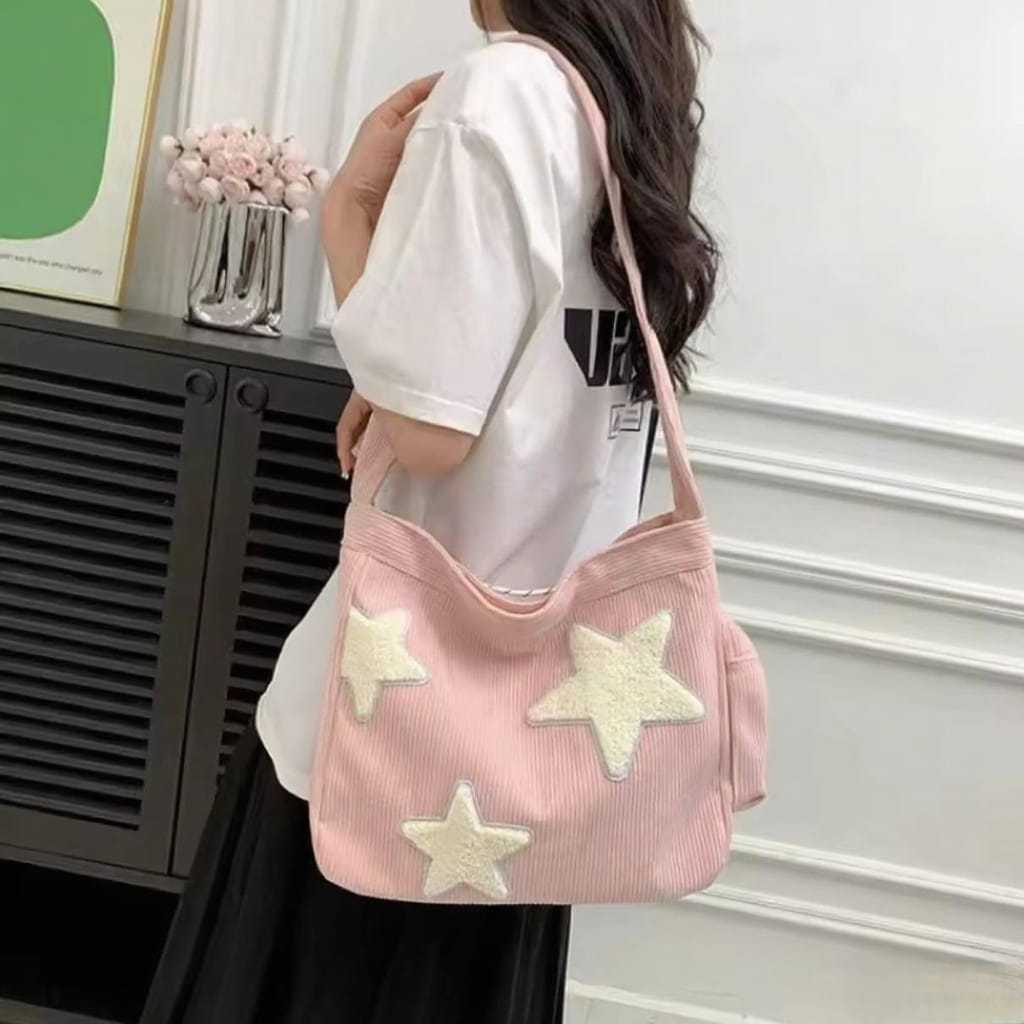Nova Bolsa Transversal Estilosa de ESTRELA Veludo Cotelê Alça Grande 8247 em Oferta na Shopee