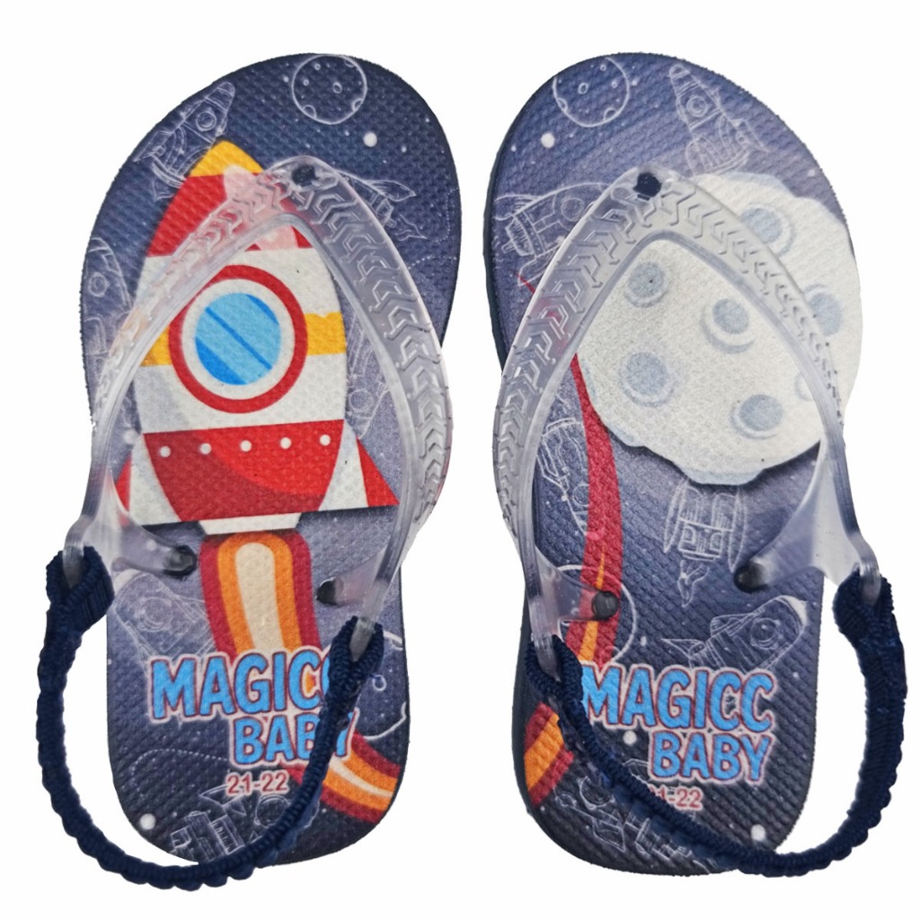 Chinelo Bebê Infantil Menino Sandália com Elástico Foguete Antiderrapante Macio Magicc Baby MB-014
