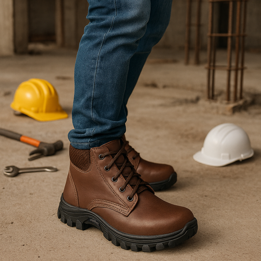 Bota de Couro para Obra, EPI com CA, Solado Antiderrapante, Segurança, Resistência e Durabilidade em Oferta na Shopee