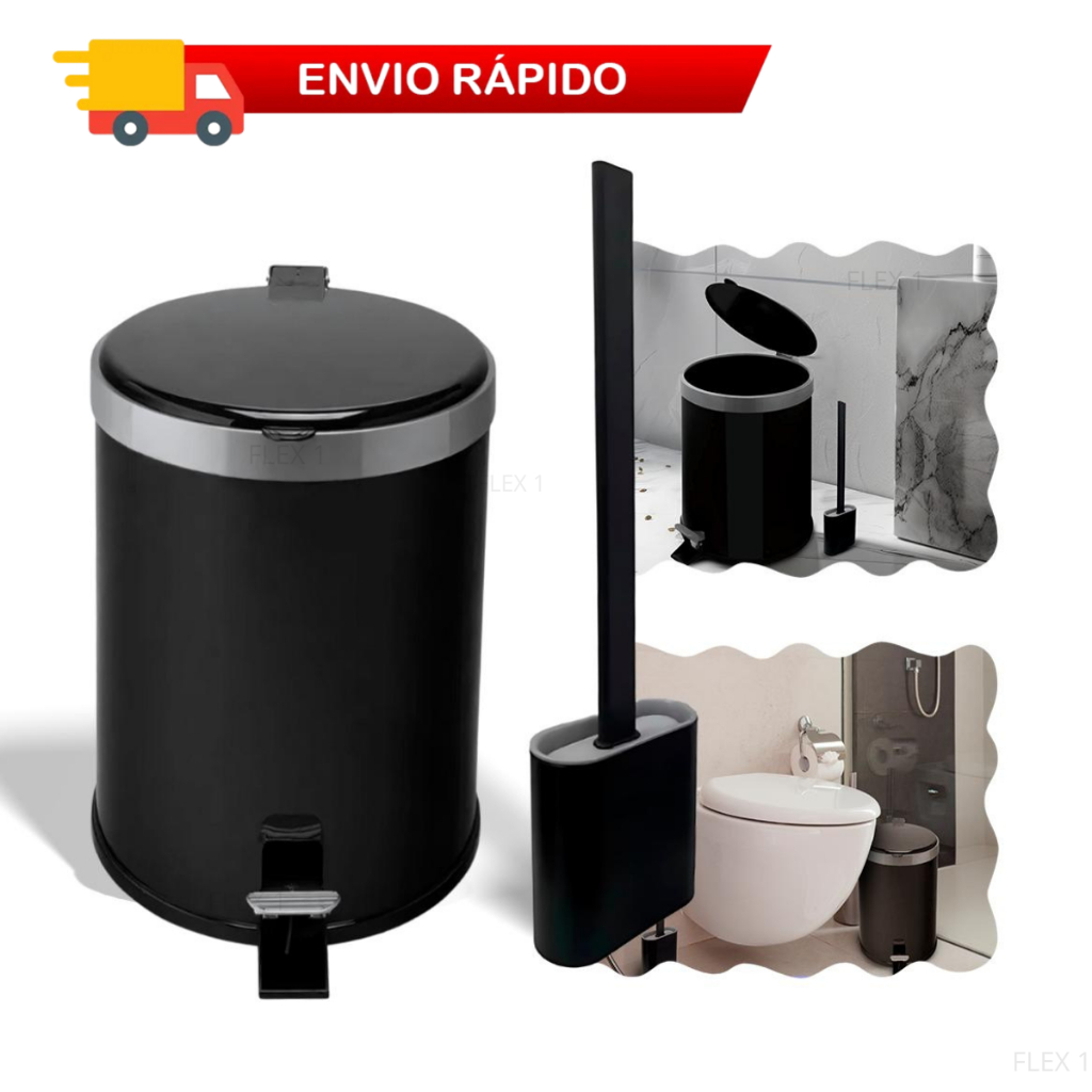 Lixeira Com Pedal e Tampa 5 Litros Banheiro + Escova Sanitária Silicone Para Limpeza Higienização De Vaso kit em Oferta na Shopee