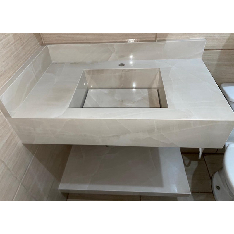 Cuba Suspensa 60x40 Banheiro + Partilheira 60x35 Porcelanato Onice Bege✅