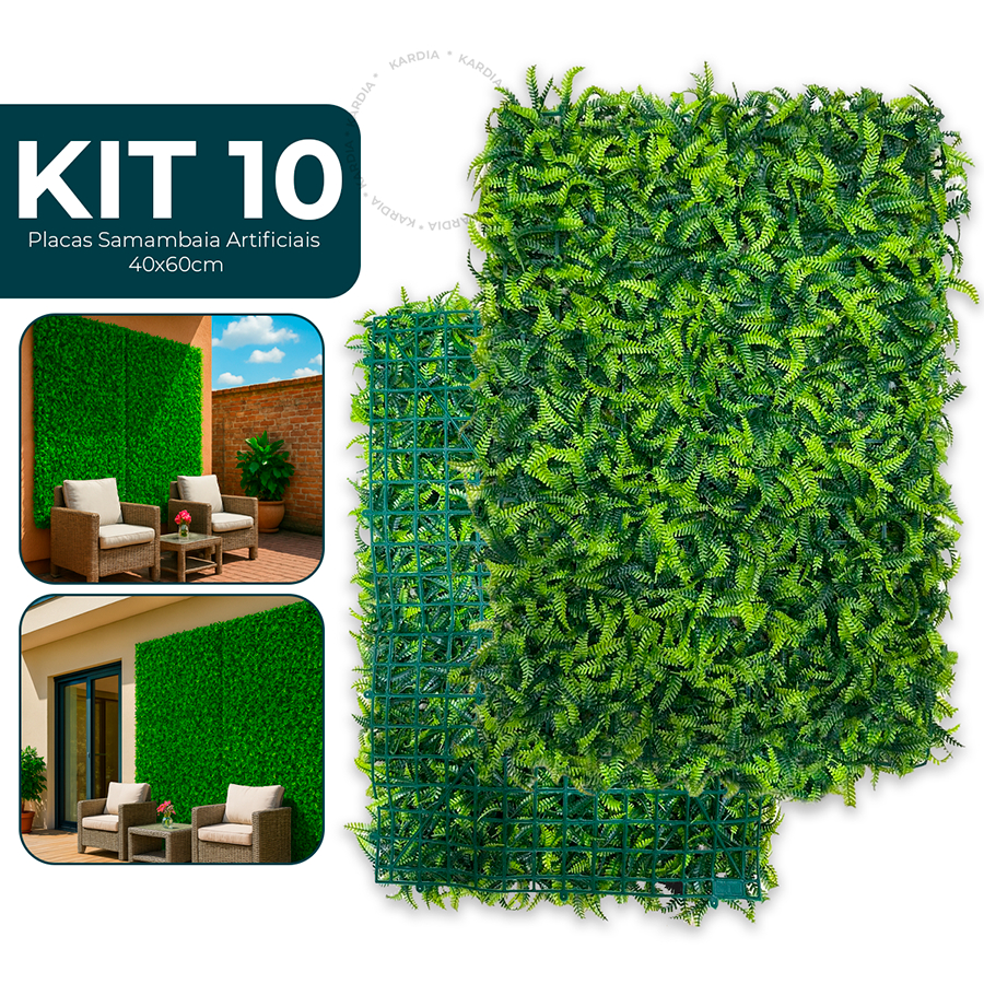 10 Placas Artificial Samambaia para Jardim Vertical Folhagem Cheia