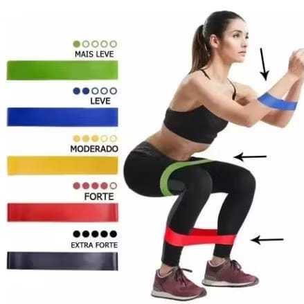 Indicado | Kit 5 Faixa Elástica para Exercício de Resistência | Yoga • Pilates • Treino • Academia | Entrega Rápida
