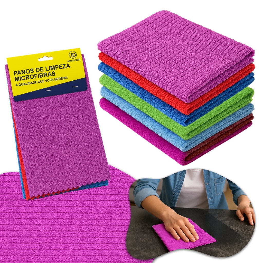 Kit 10 Panos De Limpeza Microfibra alta absorção Multiuso 30x30 para cozinha carro casa vidros