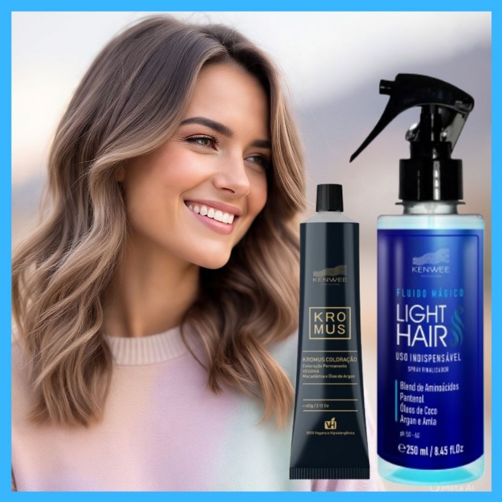 Kit Cor e Tratamento: Coloração e Light Hair Protetor Capilar Kenwee (Escolher Cor Coloração)