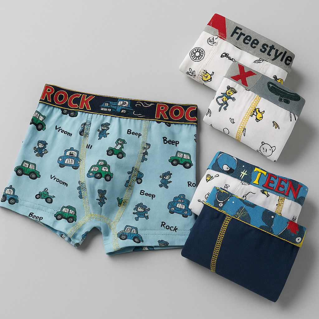 KIT 2, 4 ou 6 Cuecas Boxer Infantil Menino 100% Algodão Estampada Maciez, Conforto e Estilo para Crianças