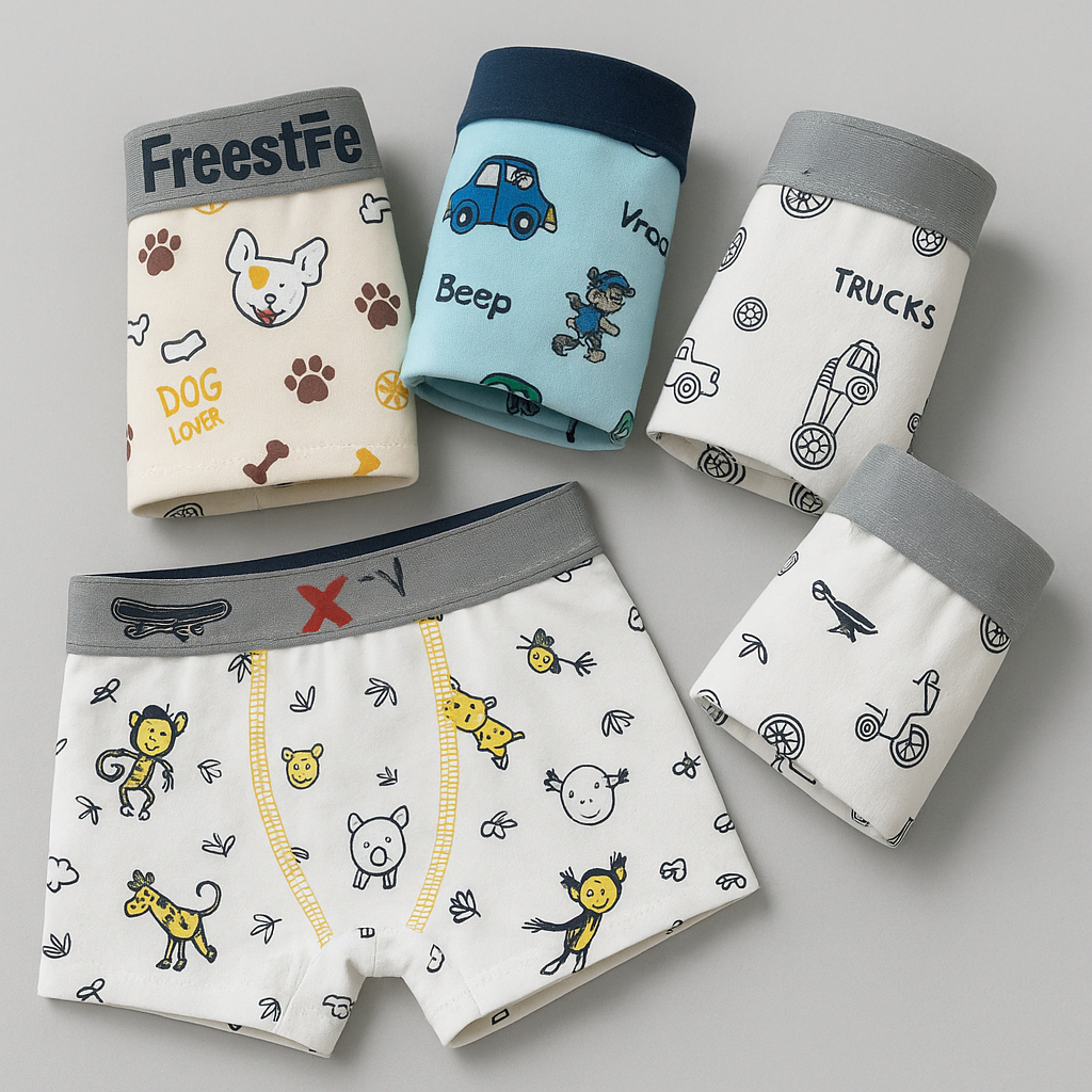 Kit 5 Cueca Infantil Box Shortinho Menino 100% Algodão Cotton Confortável Cuecas Criança Boxer Estampas Sortidas