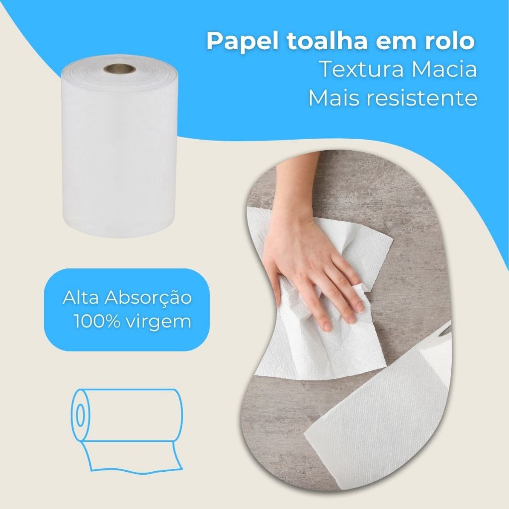 3-6 Toalha de Papel em Rolo Branco  500g 100% Celulose – Lisa, Sem Picote, para Lavabo, Banheiro e Uso Profissional em Oferta na Shopee