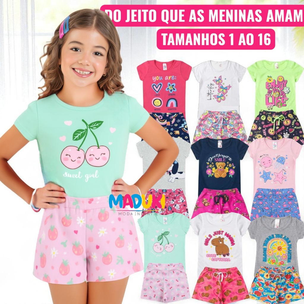 Kit 6 Peças Premium Infantil Juvenil Menina Verão Conjunto Infantil Feminino 1 a 16 em Oferta na Shopee