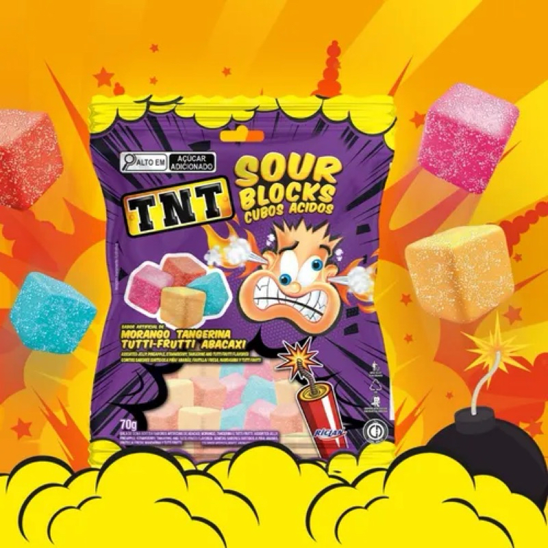 Bala Gelatina Go Jelly Cubos Ácidos 70g Tnt Doce Azedinho