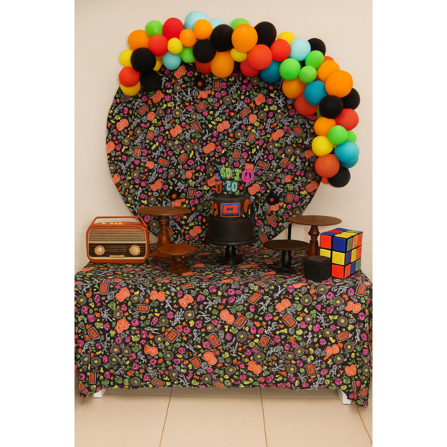 Tnt Estampado Toalha De Mesa Painel Decoração Festa Retrô Flashback Anos 60 Discoteca Anos 70