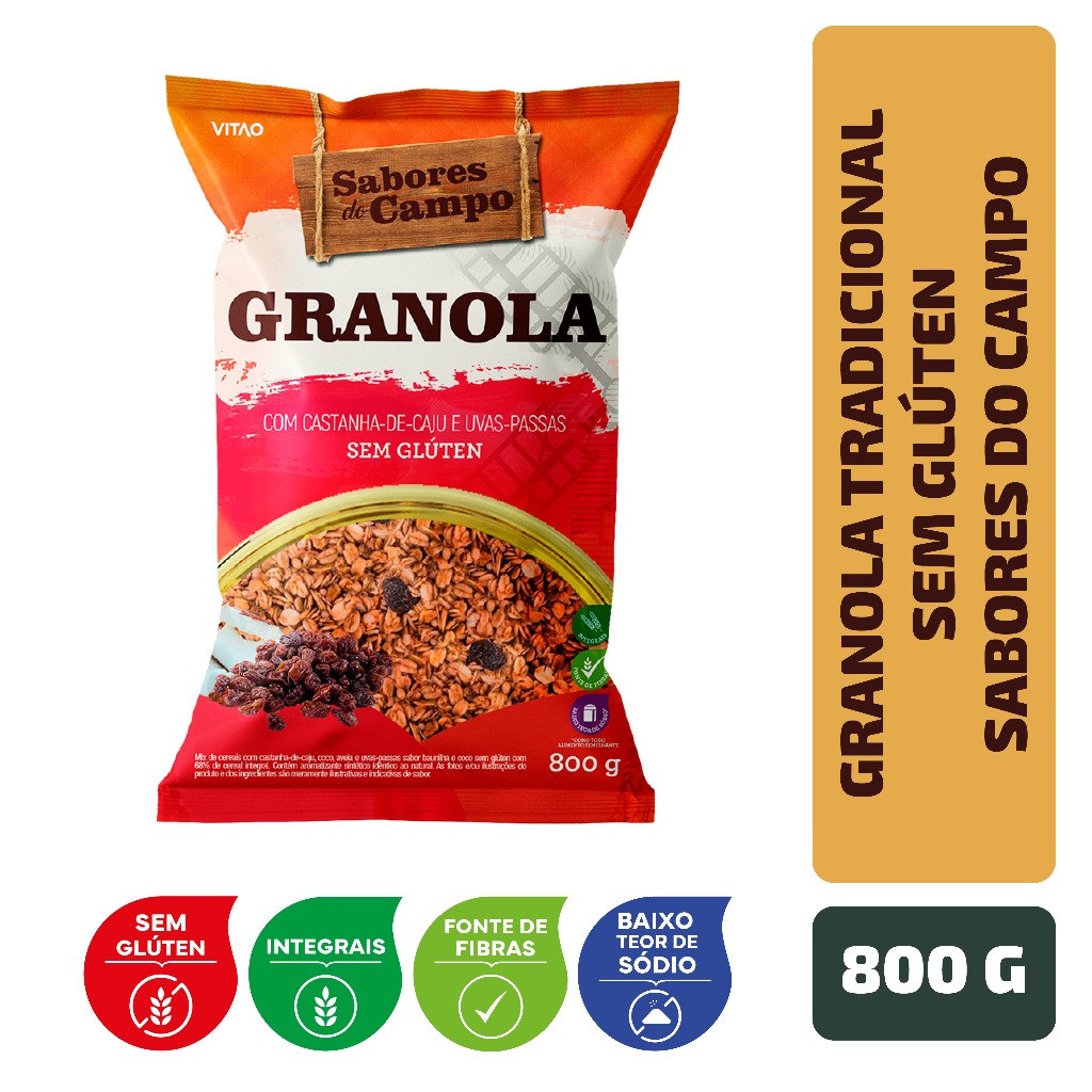 Granola Tradicional Sem Glúten Sabores do Campo 800 g em Oferta na Shopee