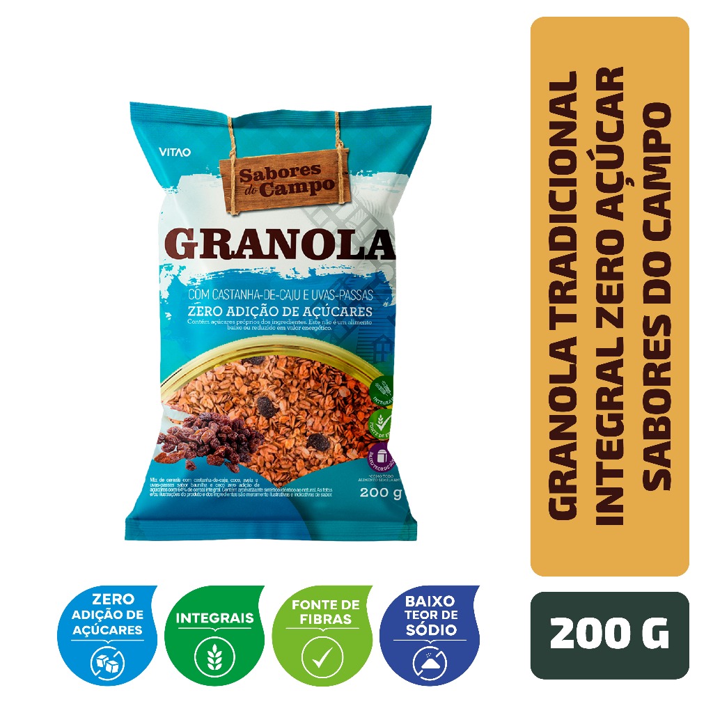 Granola Tradicional Integral Zero Açúcar Sabores Do Campo 200 g
