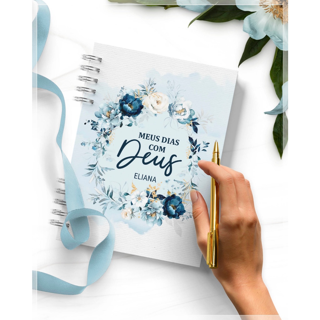 Devocional Evangélico Floral Azul - 365 dias com Deus - Capa Dura