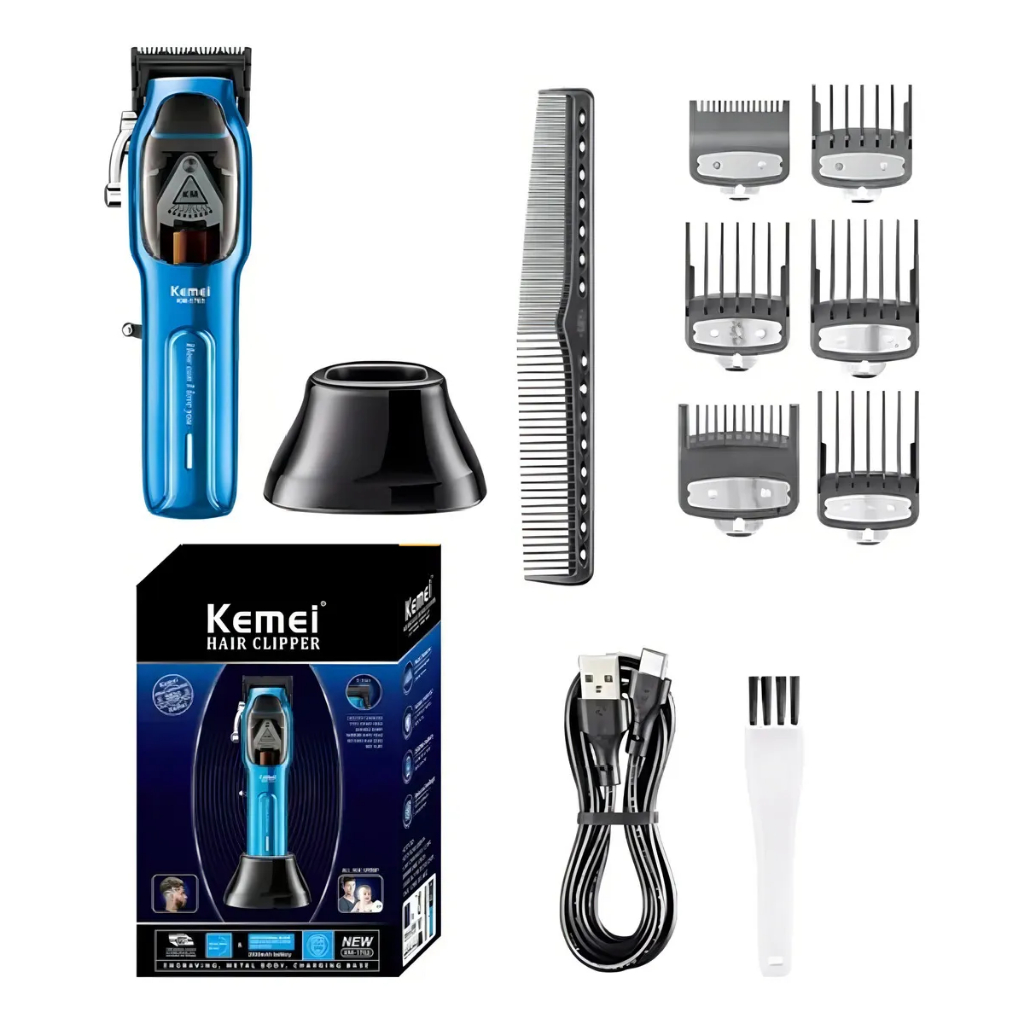 Maquina Cortar Cabelo Sem Fio Profissional Base Ultra Potente Kemei Km-1763 em Oferta na Shopee