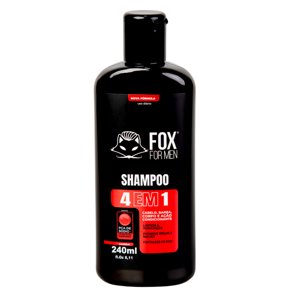 Shampoo Masculino 4 em 1 240ml Limpeza Cabelo Barba Corpo Fox For Men em Oferta na Shopee