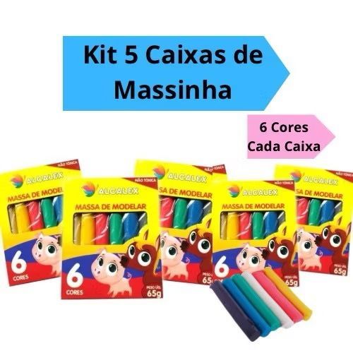 Kit 30 Unidades de Massinha de Modelar 5 Caixinhas 65g cada Lembrancinha Aniversário Festa