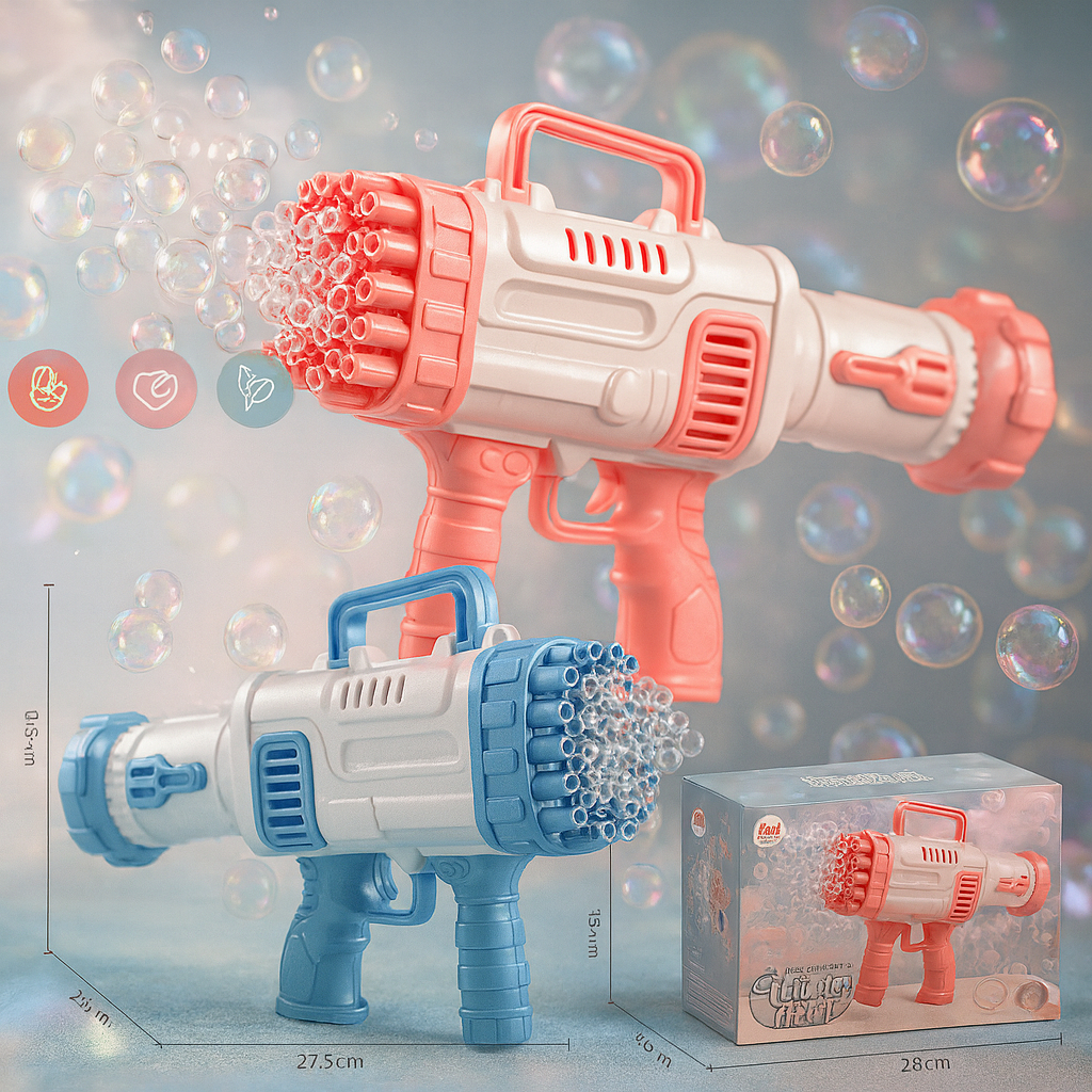 Lança-Bolhas Automático Bazuca Luzes Máquina de Bolha Festas Uso Externo Diversão Ar Livre