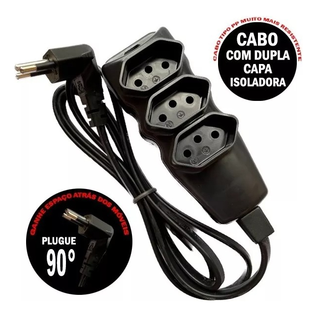 EXTENSÃO ELETRICA REGUA  3 TOMADAS 2P+T 1,50METROS MEGATRON CABO REFORÇADO em Oferta na Shopee