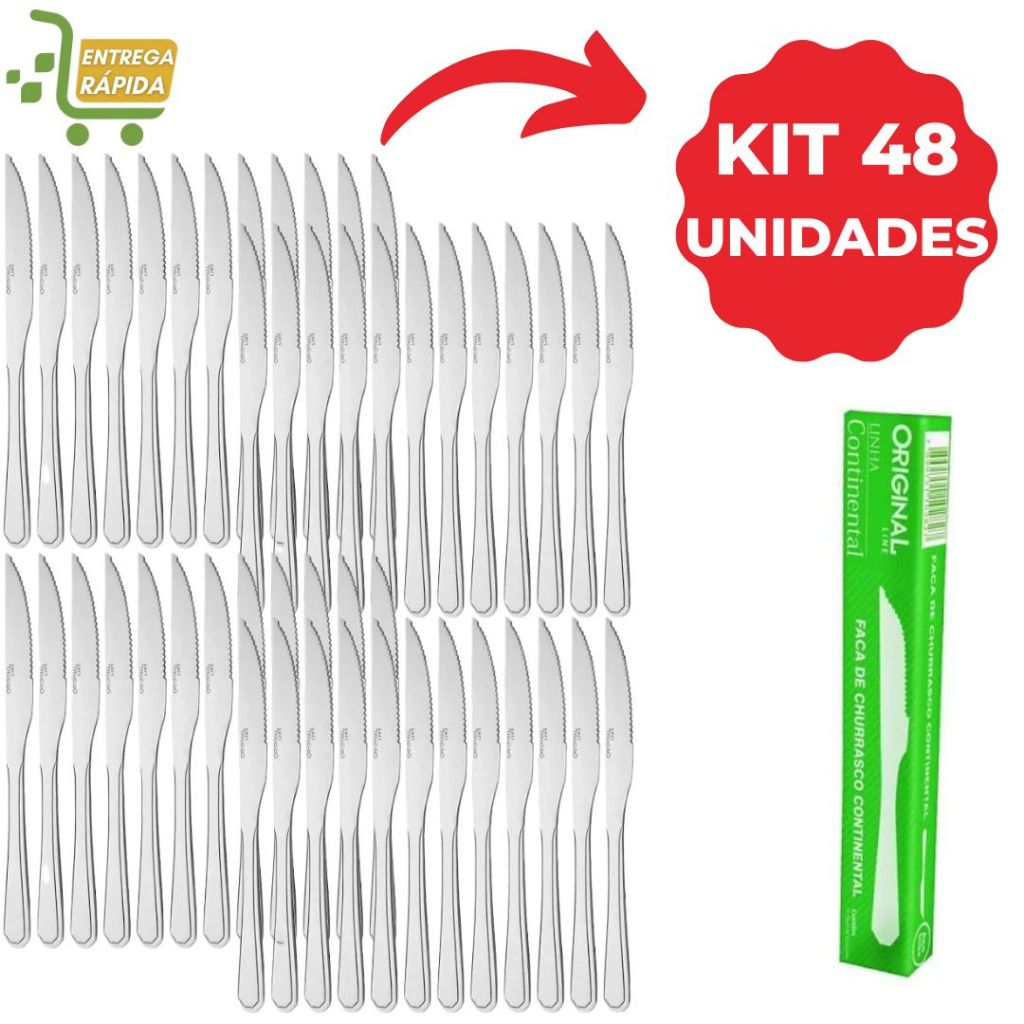 Kit 48 Facas de Mesa Churrasco Buffet Restaurante Lanchonete Resistente em Oferta na Shopee