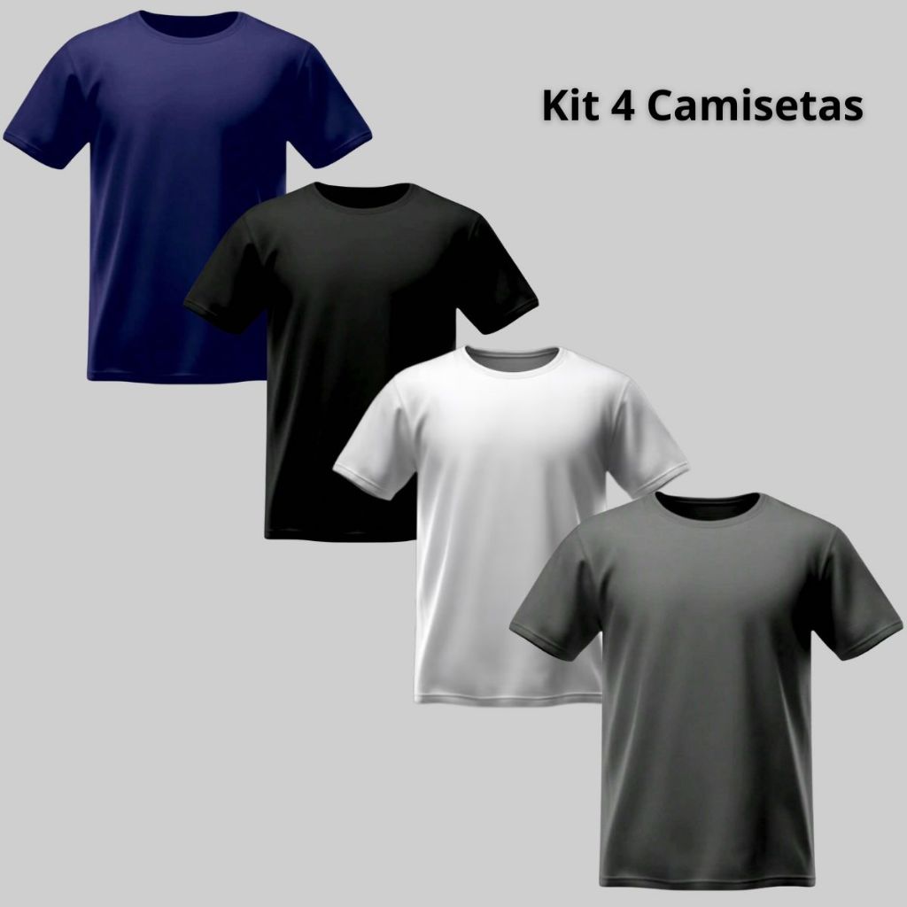 Kit 4 Camisetas Maculina 100% algodão Básica