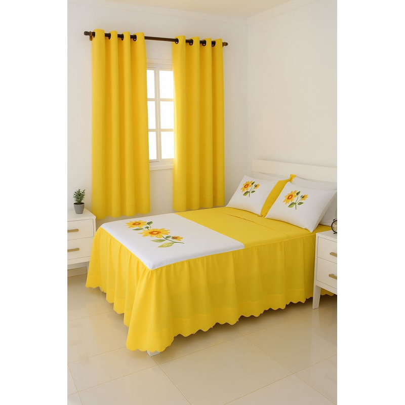 kit colcha casal pintado com cortina em Oxford em Oferta na Shopee