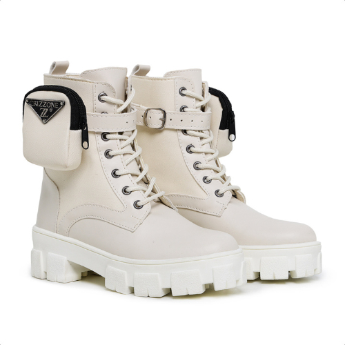 Bota Coturno Feminino Mulher Cano Médio Cadarço com Fivela Lateral Crizzone