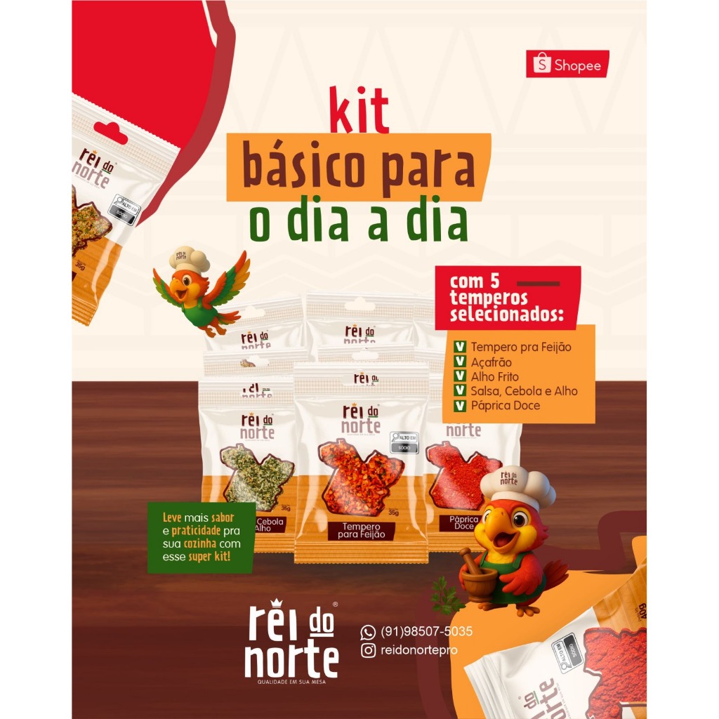 Kit Dia-Dia - °Temp. Feijão-°Açafrão-°Alho Frito-°Salsa Cebola e Alho-°Páprica Doce