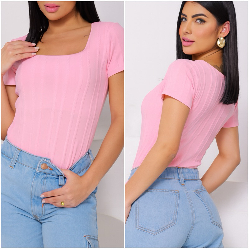 Body Collant Femenino Blusa Decote Quadrado Com Forro Estilo Blogueira ~ MANGA CURTA PREMIUM