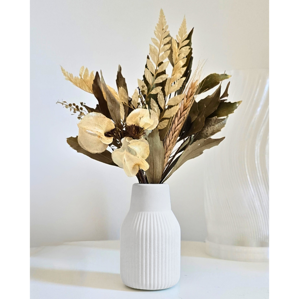 Arranjo De Flores Secas Decorativo Vaso Garrafa Retrô Listras