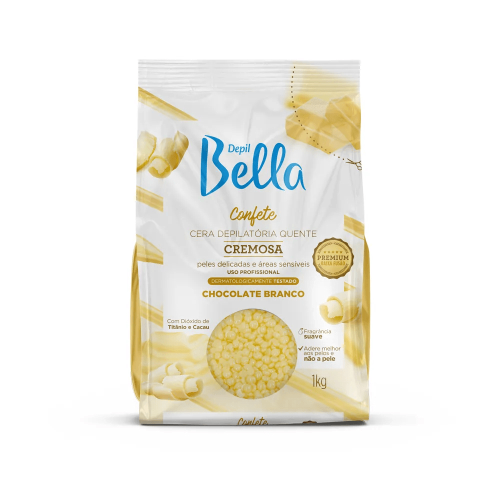 Cera Depil Bella Confete Cremosa Chocolate Branco 1000g em Oferta na Shopee