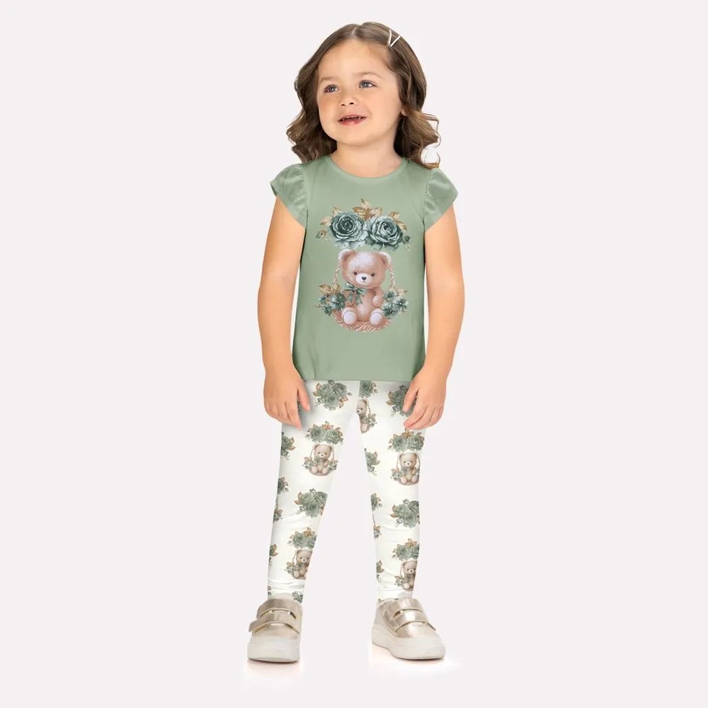 Conjunto Infantil Menina Ursinho Milon Blusa com estampa localizada e pedraria ,e calça com estampa