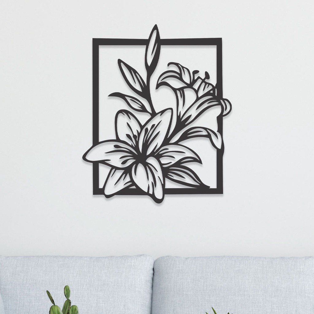 Quadro Decorativo Lírios 3D MDF 3mm Preto Fosco - com dupla face para fixação