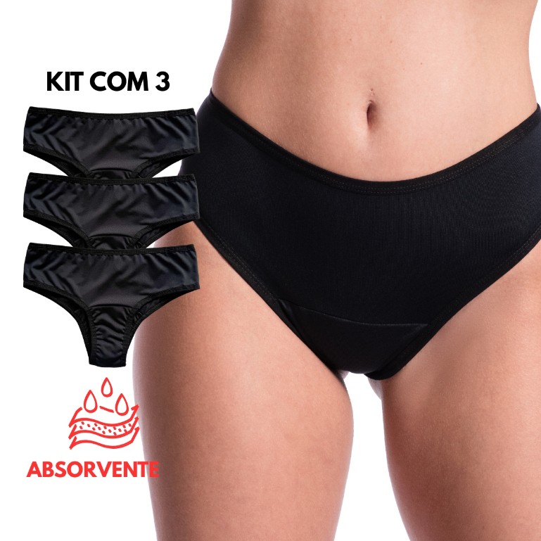 Kit 3 Calcinhas Absorventes Reutilizáveis