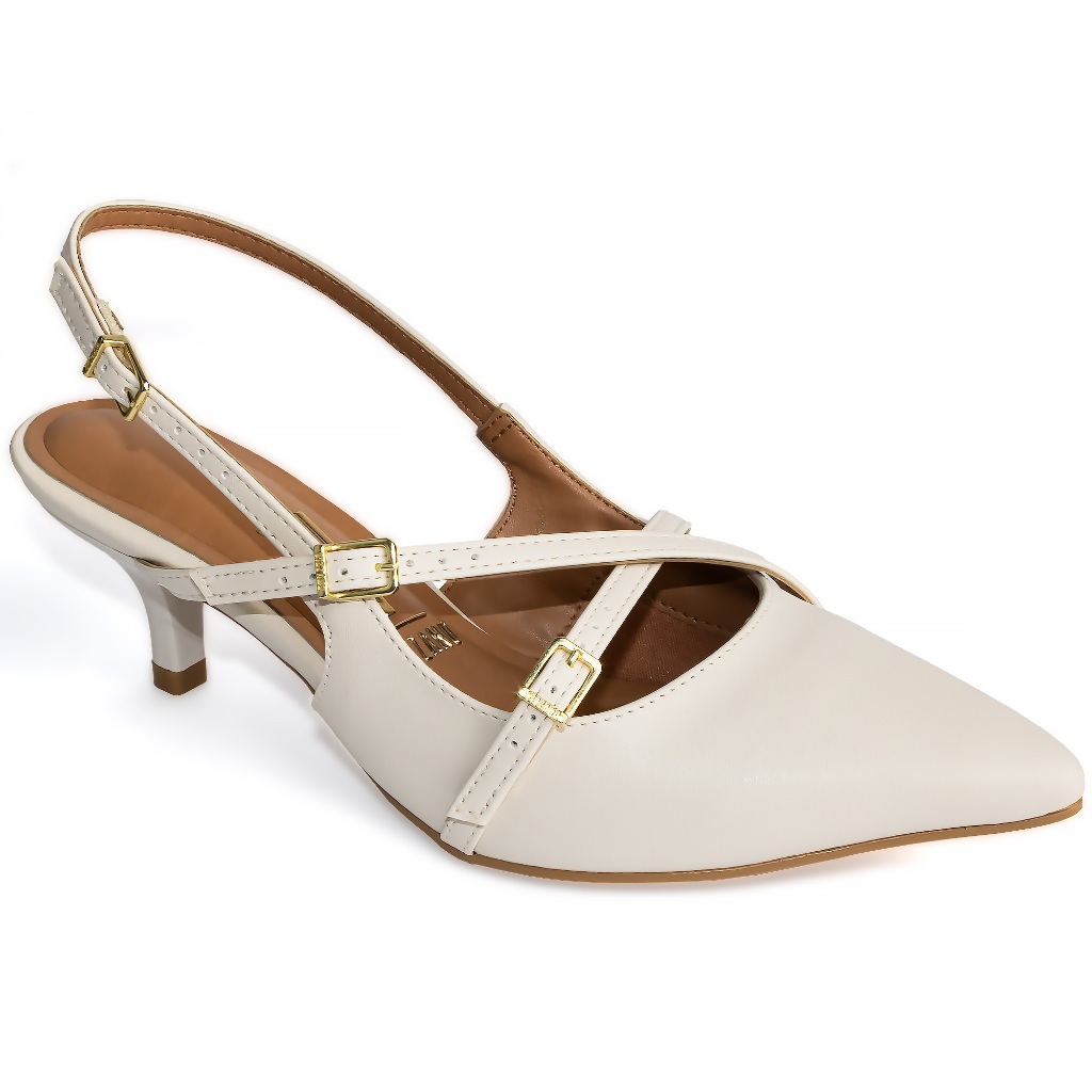 Scarpin Vizzano Slingback Feminino Salto Baixo Fivelas 1122.885 Branco em Oferta na Shopee