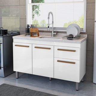 VÁRIAS CORES!! Ajp Móveis Armário Gabinete Balcão Para Pia De 120cm Sem Tampo Olivia 5 Pés Em Pvc 1 Gaveta 3 Portas em Oferta na Shopee