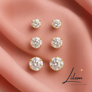 Trio de Brincos Ponto de Luz Pedras Zircônias Banhado a Ouro 18k Três Brincos em Oferta na Shopee