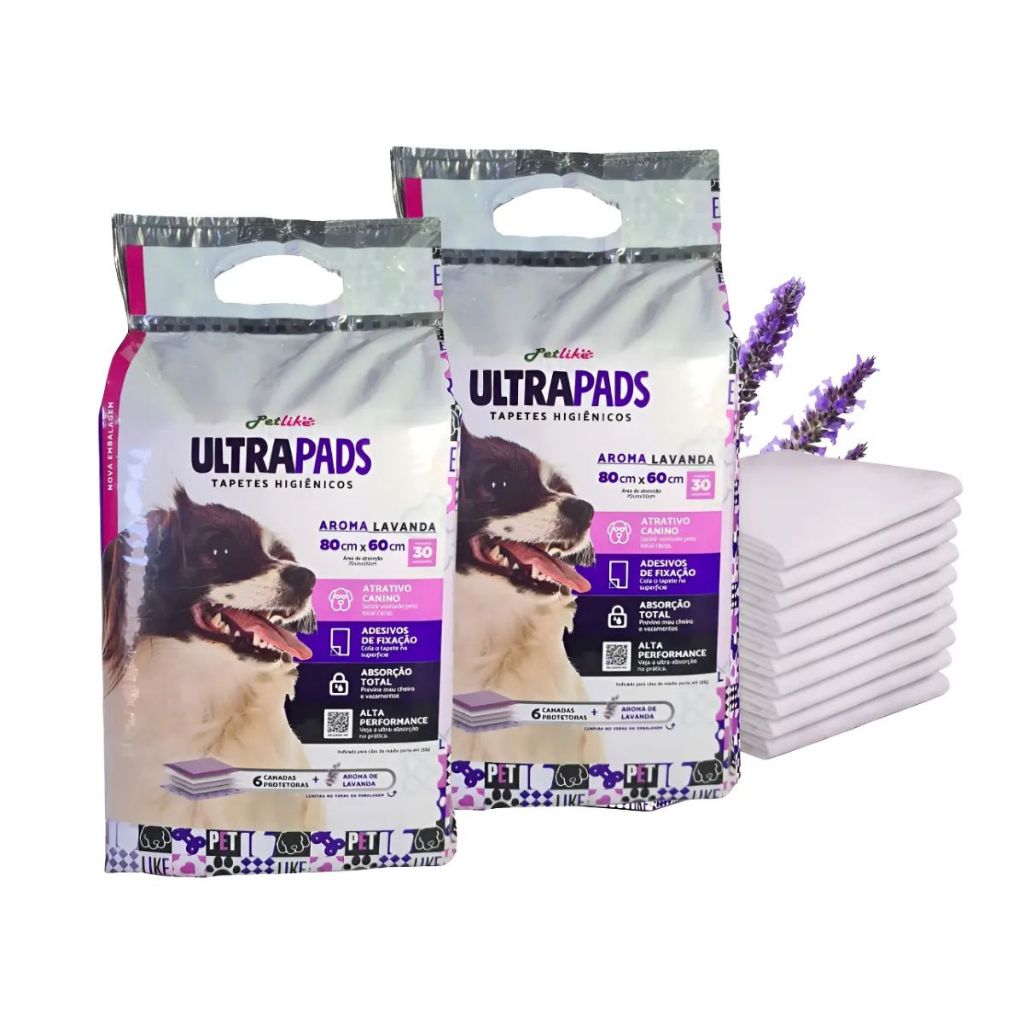 60 Unidades Tapete Higiênico Ultra Pad KIT 60 un 80x60cm Lavanda Cães Tapete Higienico Para Cachorro
