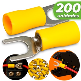 Kit 200 Terminal Forquilha Garfo Pré-isolado 4mm Até 6mm Amarelo Conector Eletrico para Cabos e Fios em Oferta na Shopee