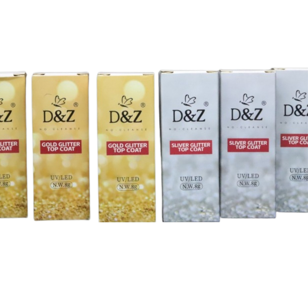 Top Coat Gold Glitter e Silver Glitter D&Z 8ML