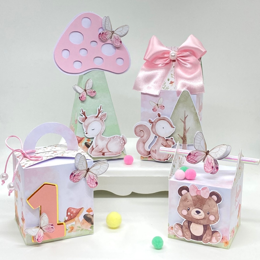 Kit Festa Bosque Encantado Personalizado/ Lembrancinhas / Caixinhas / Festa /Aniversário/Caixa Milk Pirâmide Raposinha