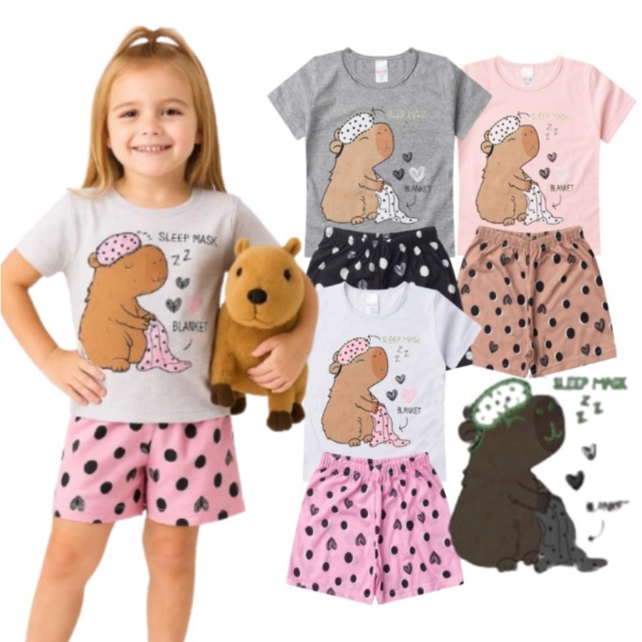 Pijama Infantil Feminino Verão Capivara em Oferta na Shopee