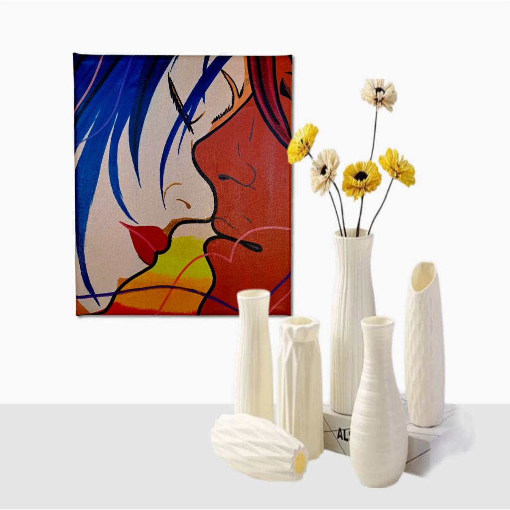 Mini Quadro Decorativo de Lindo Casal Pintado a mão em Acrílico Medido 30x25cm