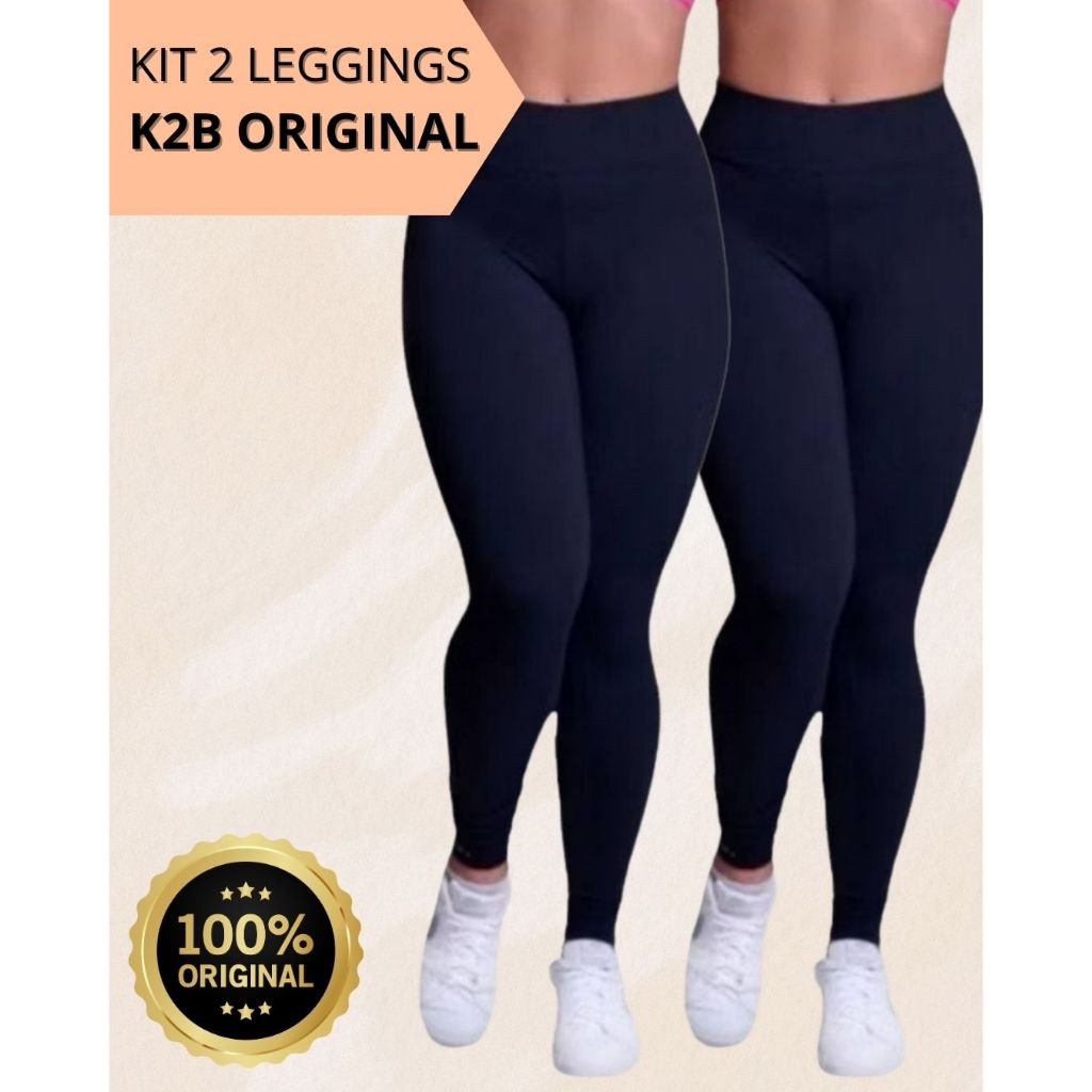 Kit 2 Calças Leggings K2B Original Zero Transparência Cintura Alta Plus Size