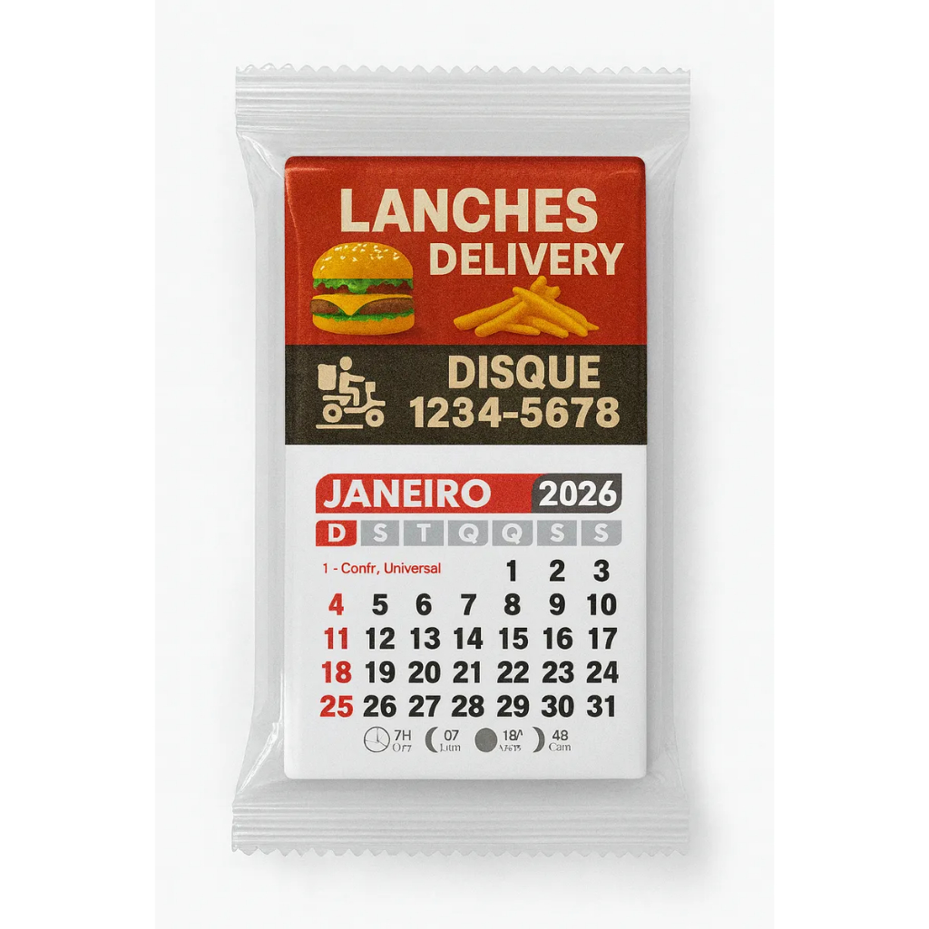 Ímãs Geladeira Personalizados 5x4 cm Bloco Calendário 2026 Brinde para Comércio Varejo Manta Total Arte Grátis