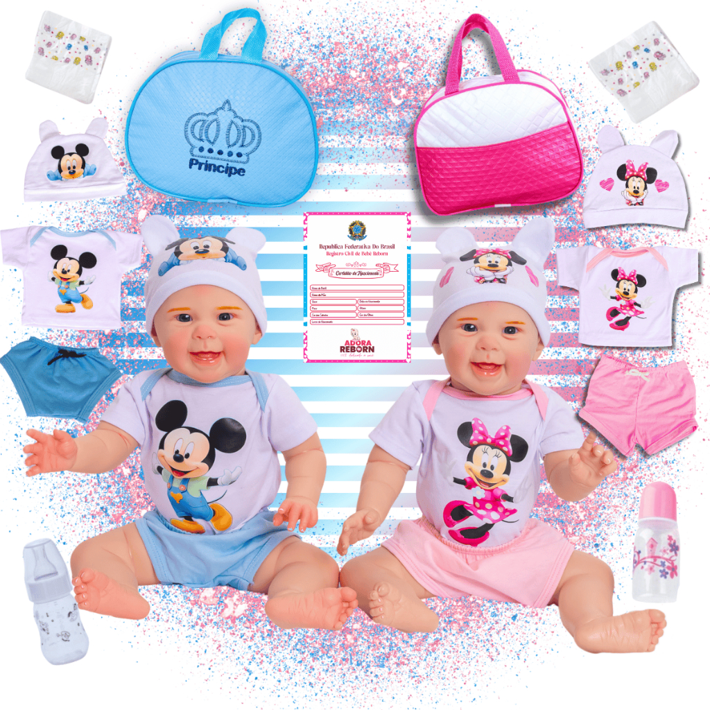 Gêmeos Bebê Reborn Boneca Realista Mayze Menina e Menino Silicone com Bolsa Maternidade